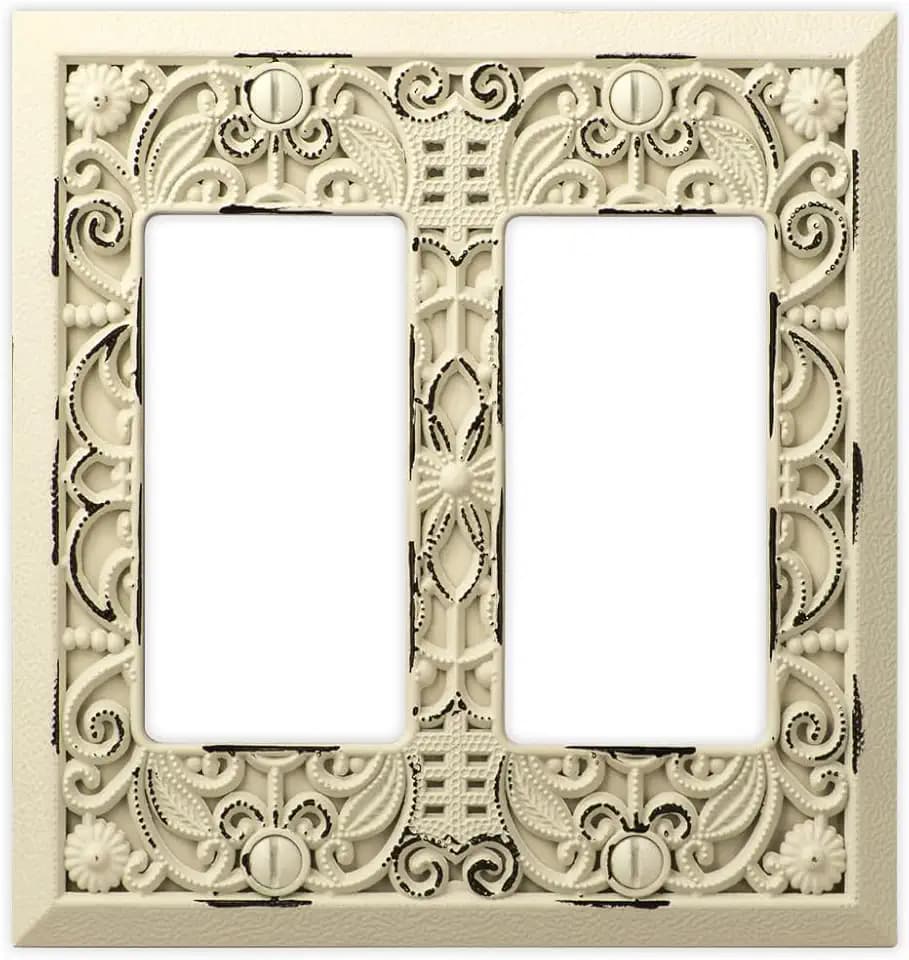 Amerelle 65RRAW Filigree Wallplate, 2 Rocker, Cast Metal, Antique White, 1-Pack