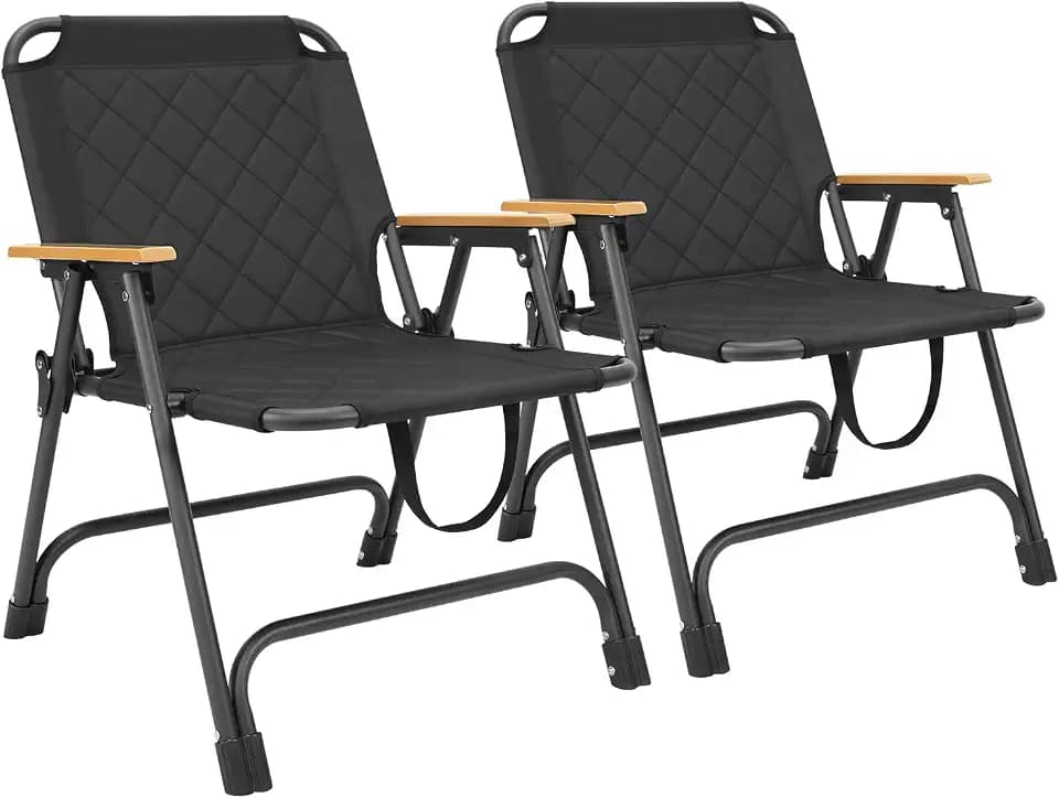 BDL Folding Beach Backpack Chair, Outdoor Folding Portable Camping Chair with Armrest for Patio Garden Yard Beach Supports 300 lbs, 2 Pack (Black, Classic)