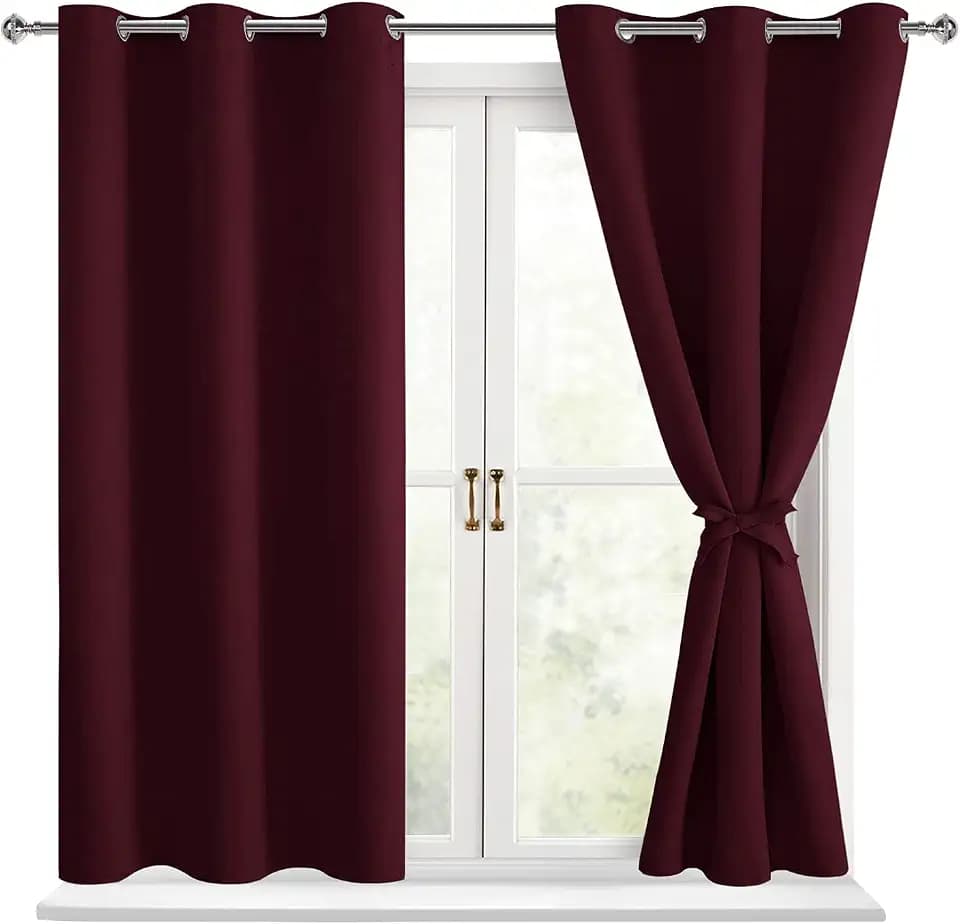 Hiasan Blackout Curtains for Bedroom, Burgundy 42 x 54 Inch 2 Drape Panels