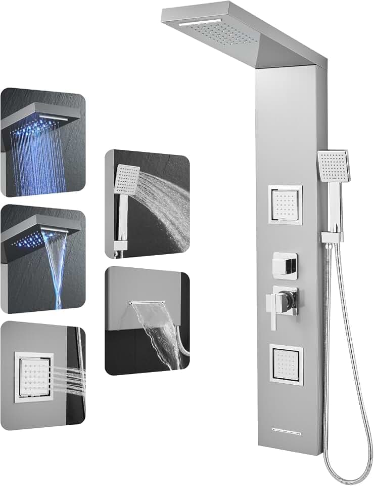 ROVOGO Shower Panel Tower System with Led Lights - Battery Powered, 46.5"