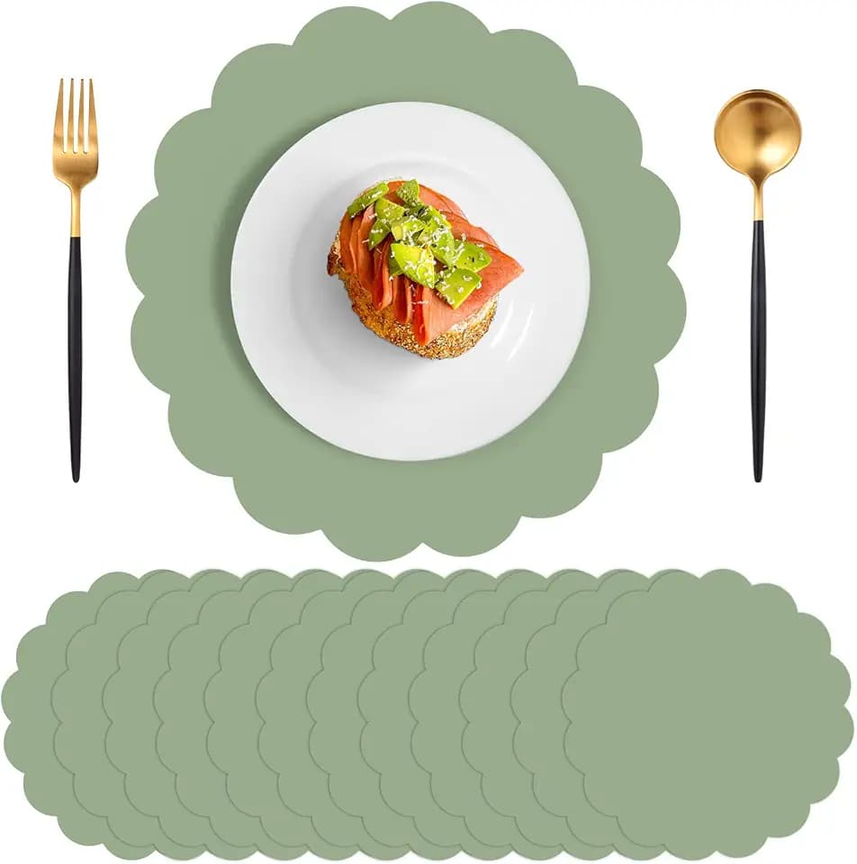 60 Pcs Sage Green Paper Placemat, Disposable Scalloped Wedding Placemats