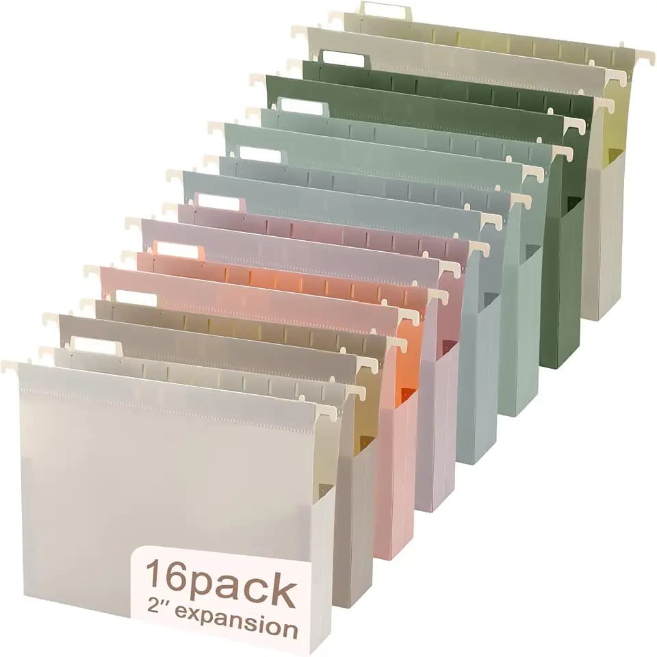 gisgfim 16 Pcs Hanging File Folder Letter Size, 2inch Expansion, Morandi