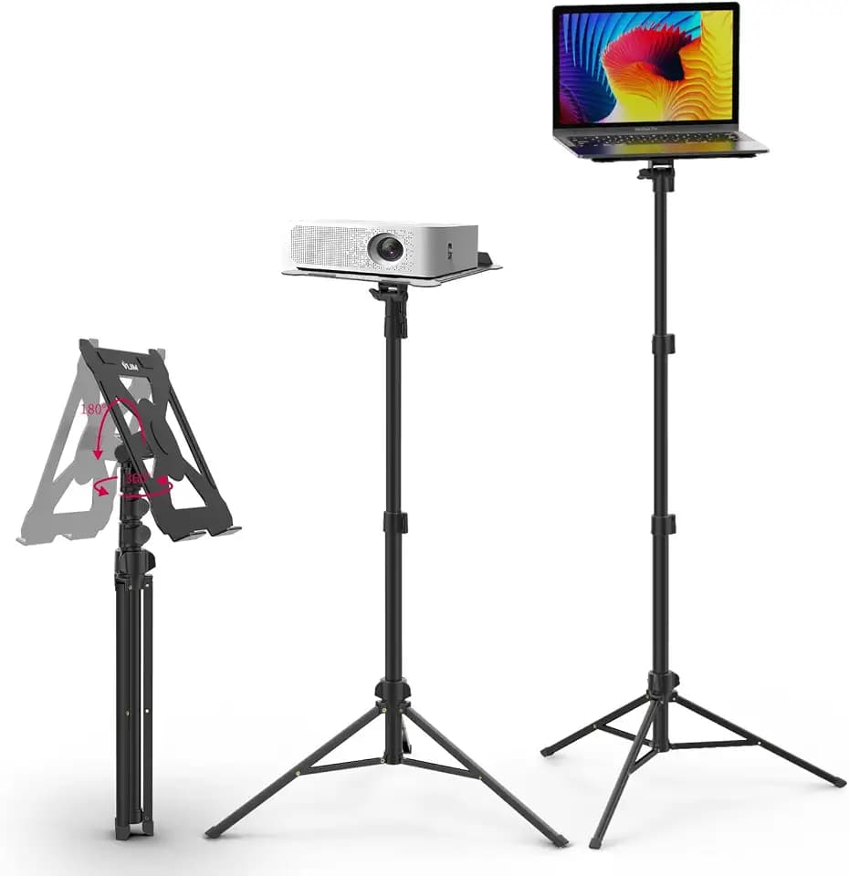 ULANZI Beamer Ständer Höhenverstellbar von 60 bis 150cm Aluminium Laptop Beamer Stativ Ständer mit Klapplatte 3KG lasträgt, 360° & 180° Eingestellbarer Tragbarer Notenständer