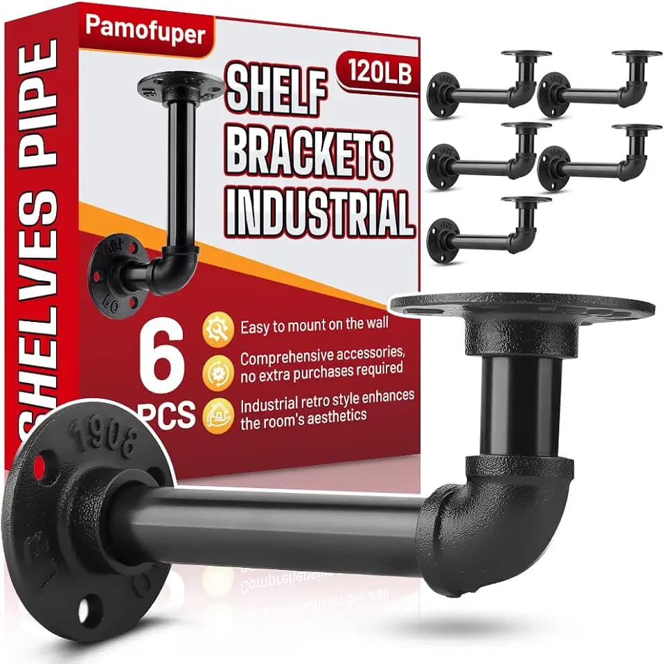6 Pack Shelf Brackets for 7-14 in Floating Wooden Board Pipe Shelf Brackets