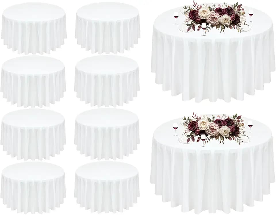 10Pack White Round Tablecloth 90 inch White Table Cloth Washable