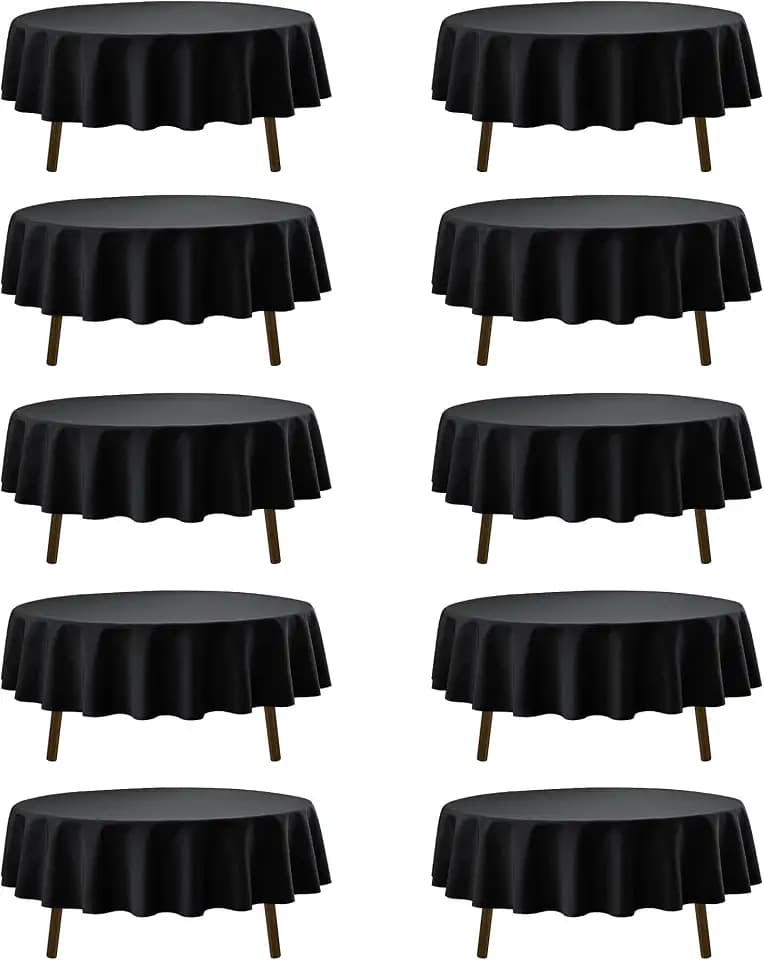 10-Pack Black Round Tablecloths, 70 in, for 3-4 Ft Round Tables