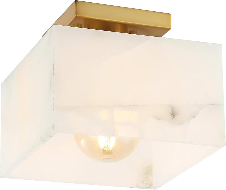 JONATHAN Y Alessia 1-Light Semi Flush Mount 8", White Marbling/Brass Gold