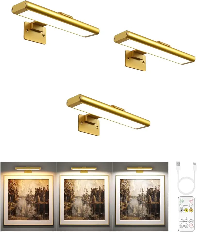 EZVALO Picture Light for Wall, Rechargeable Stick on with Remote(3P)