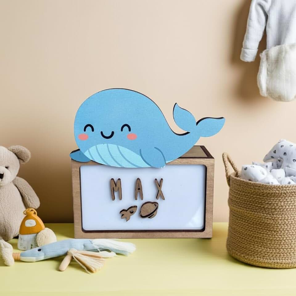 WONDEE Personalisierte Lampe aus Holz mit Namen - Nachtlicht für Kinder des Wales, Geschenk für Neugeborene Jungen und Mädchen, Taufgeschenk für Mädchen und Jungen, personalisierte Geschenke für