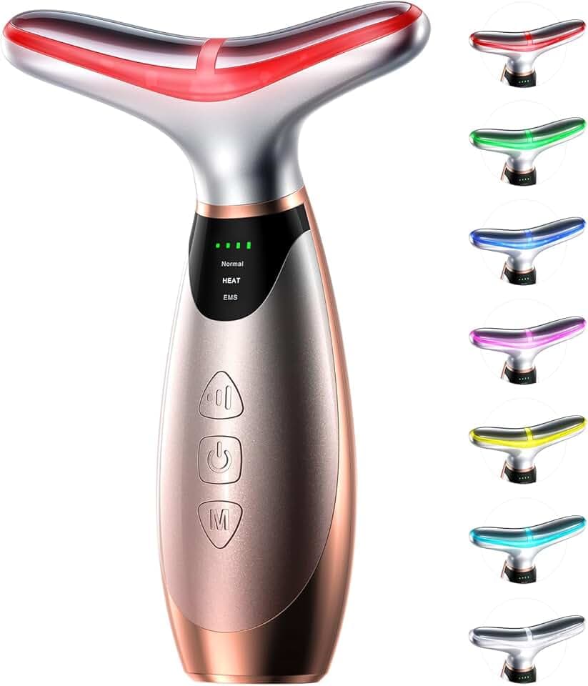 Pedete Facial Massager, 7 Colors Red Light Therapy for Face and Neck,Silver