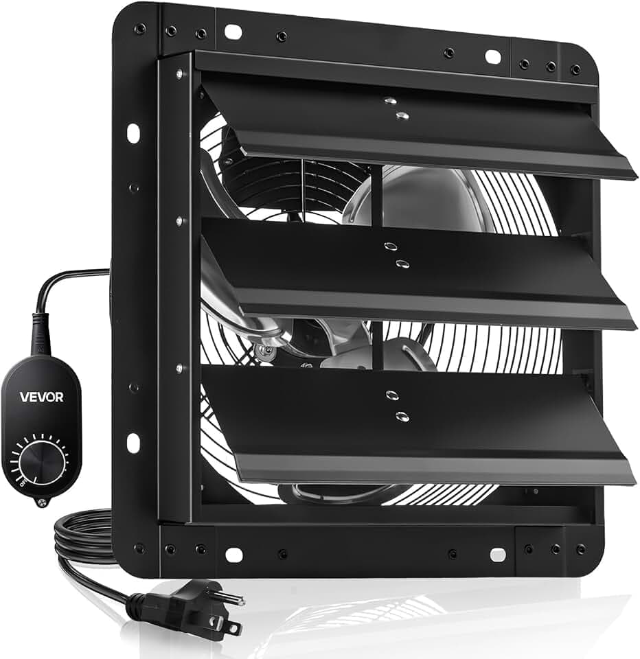 VEVOR 12 in Shutter Exhaust Fan Wall-Mount Automatic Louvers Variable Speed, Sturdy Steel Housing, Low Noise, AC Motor, 1347 CFM Ventilation and Cooling for Attic, Garage, Barn, Greenhouse, Workshop