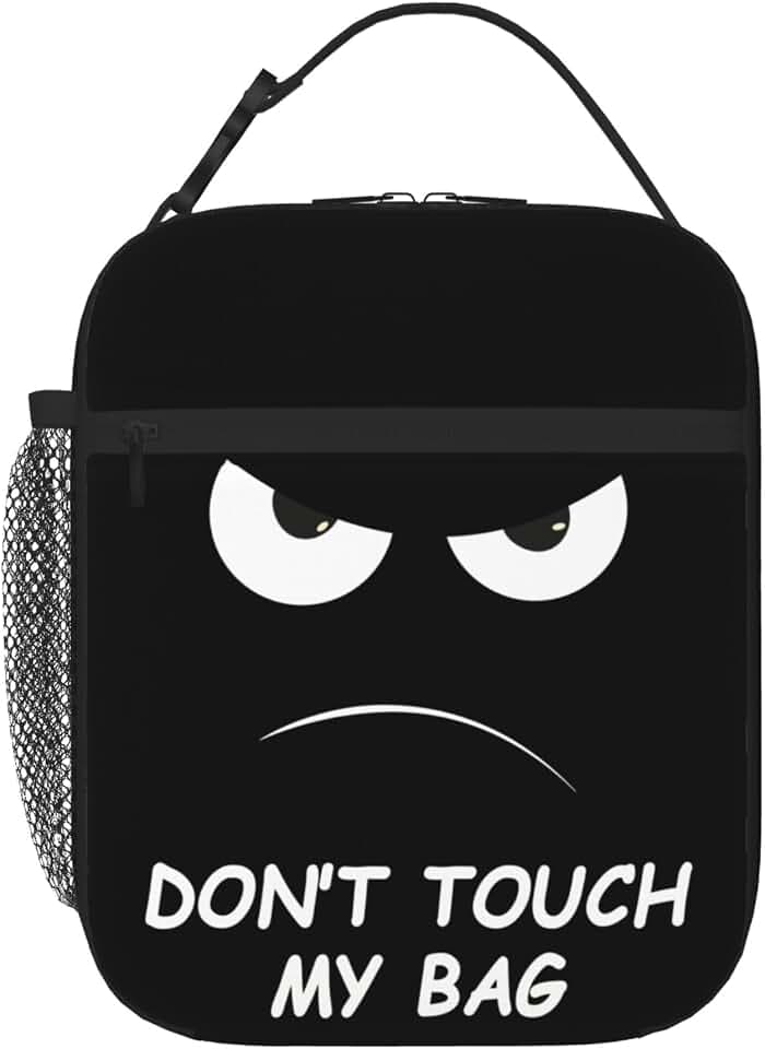 Don't Touch My Bag Funny Insulated Lunch Box with Angry Face Portable Lunch Bag for Kids Teens Adults