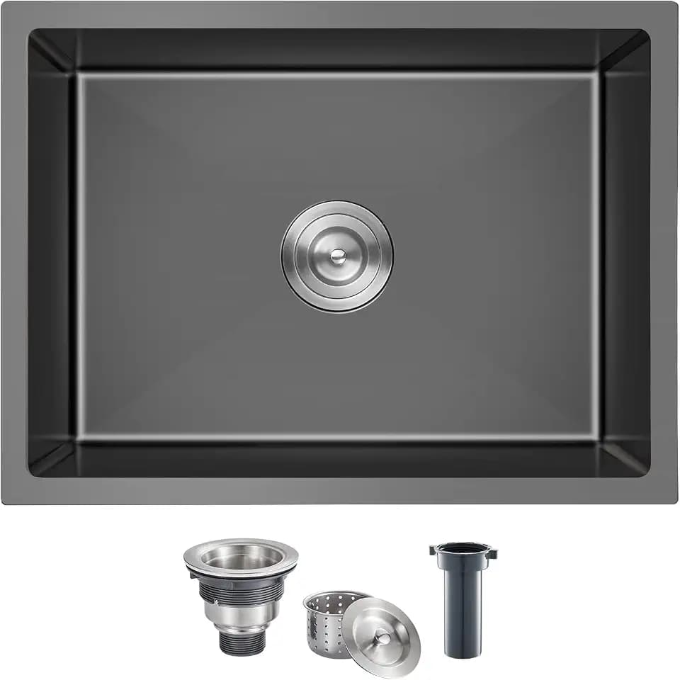 20"x16" Undermount Single Bowl Kitchen Sink Stainless Steel Black