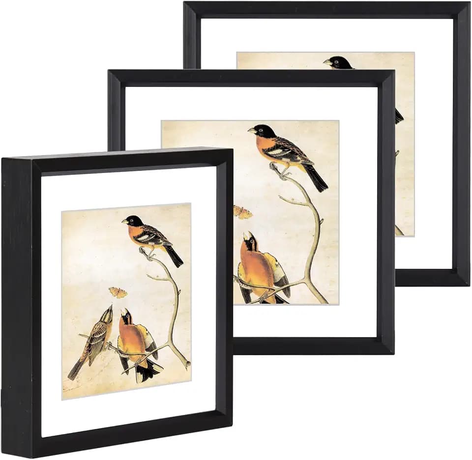 BKABOT 4x4 Black Metal Photo frames 3 Pack HD Glass Mat 3x3 Wall Table