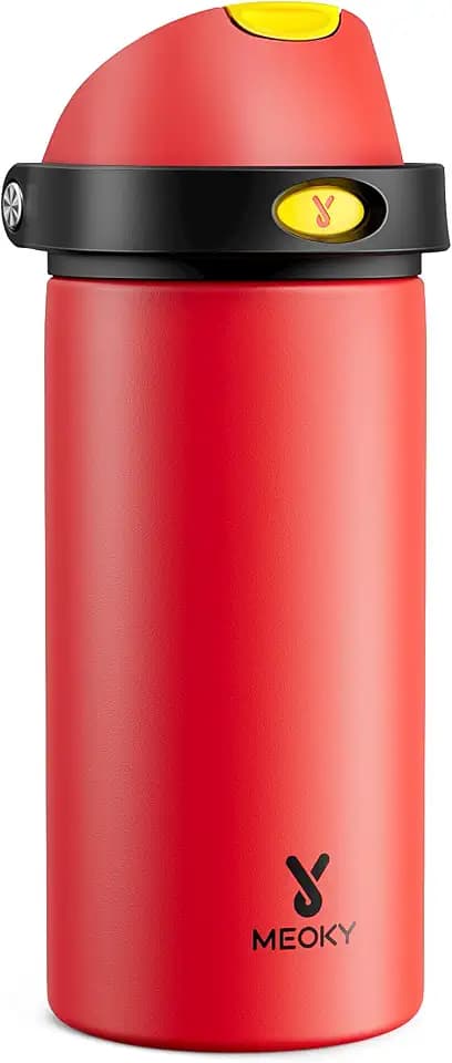 18 oz Kids Water Bottle for Sports: Meoky 18 oz Stainless Steel Insulated Water Bottle with 2-in-1 Straw and Spout Lid - Leak Proof, Cold for 24 Hours, BPA-Free for Teens Boys Girls, Heroic Red