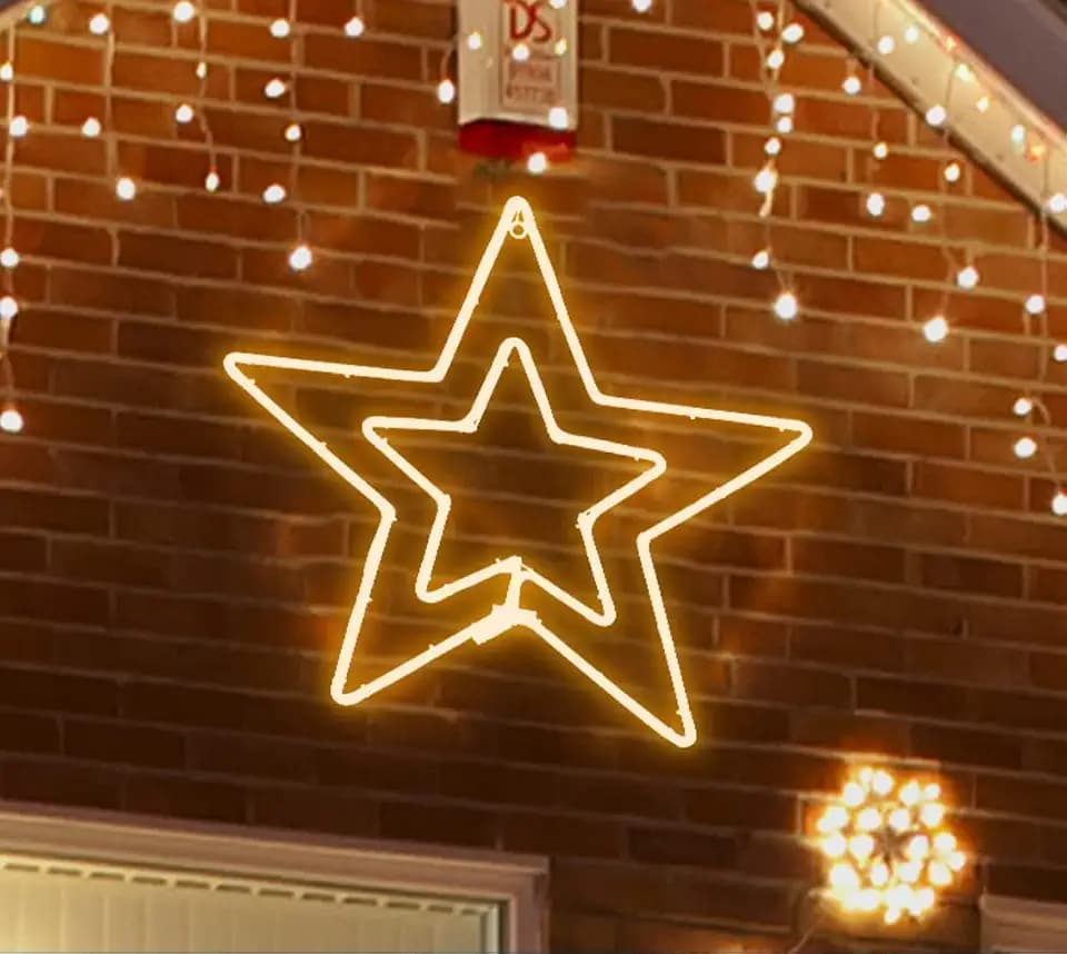 LAMPHOME [Large 22"x21" 360 LED Star Neon Motif Super-Bright Warm White LEDs Outdoor Christmas Decoration with UL Standard Adaptor Waterproof for Outdoor Home Party Wall Hanging Holiday Christmas