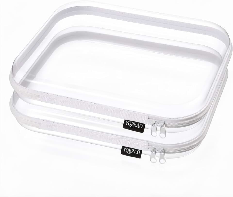 YQBRAO 2-Piece Large Clear Hard Shell Zipper Case Set, White