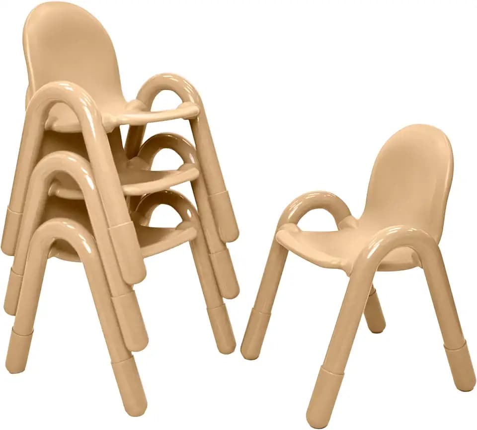 Children’s Factory Baseline 13" Child Chair, Tan, 4 Pack, Stackable Ergonomic Seating Solution for Classrooms and Homeschools