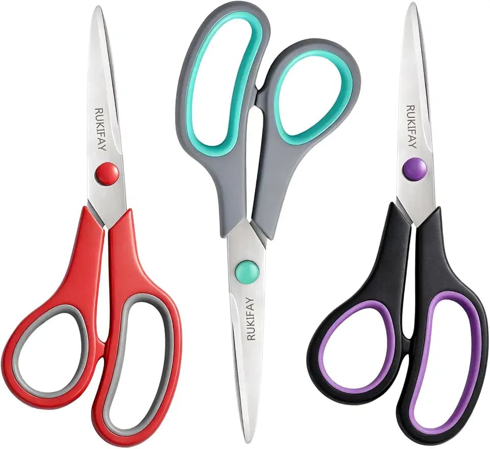 Scissors All Purpose Heavy Duty 3Pack, RUKIFAY 8"Scissors for Office School