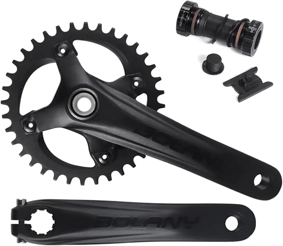 BOLANY Mountain Bike Crankset Hollow Integrated MTB Round Crankset 104 BCD 170mm Crank 32/34/36T Compatible with Single Speed Bicycle