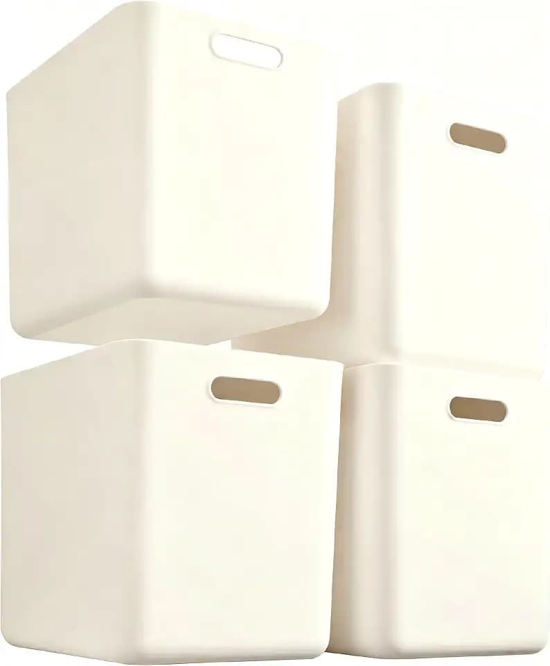 Set Of 4 Plastic Storage Bins,11.8×8×10 Inch Versatile Kitchen Pantry Organization and Storage,for Plastic Storage Container Under Bed,Under Sink Bathroom Organizer (White, 4L.)