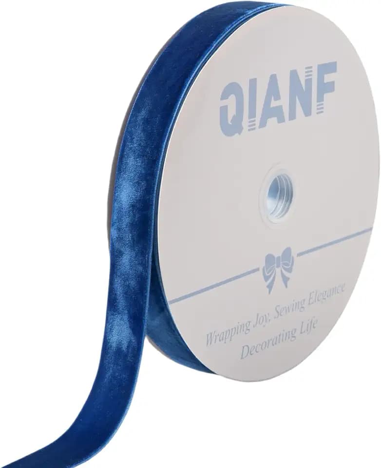QIANF Vintage Sapphire Blue Velvet Ribbon, 1 Inch X 25Yd