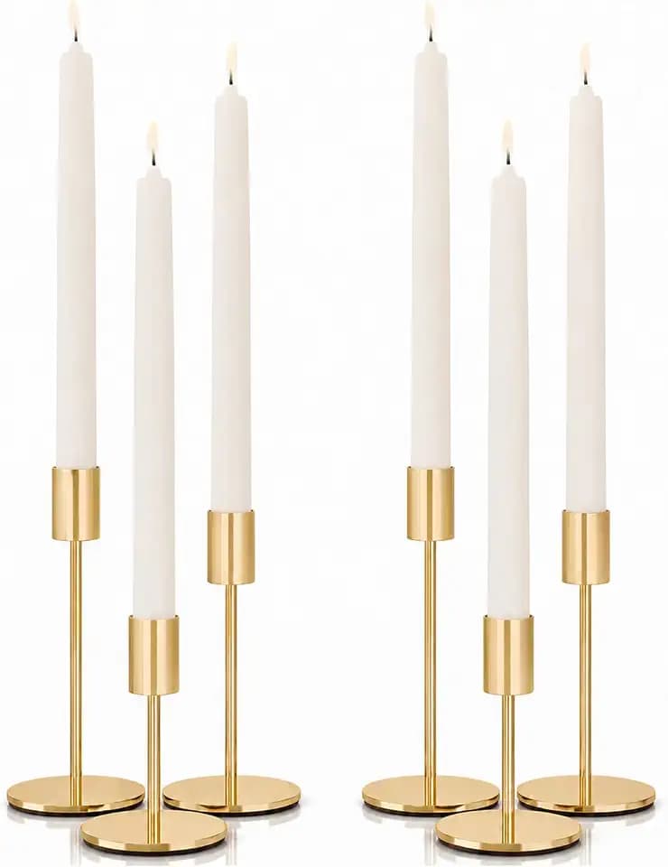 zeochyni French Gold Taper Candle Holder Metal Candlestick Holders Set of 6