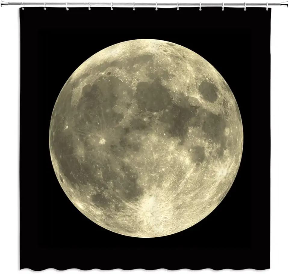 Full Moon Shower Curtain Mysterious Gray Planet Black Background Bathroom Decor Fabric Curtains with Hook 70Wx70H Inches