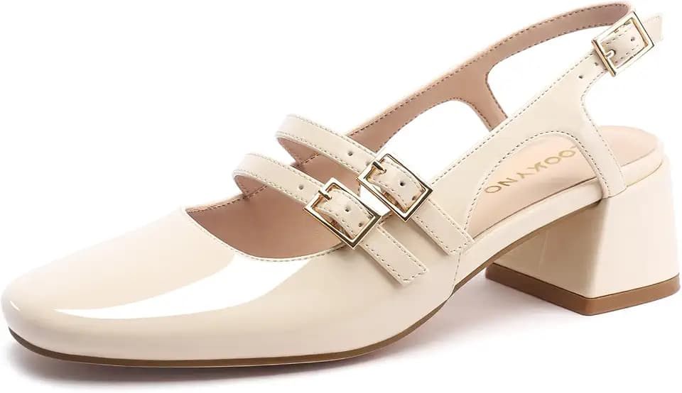 Womens Mary Jane Shoes Chunky Low Block Heels Slingback Closed Square Toe Ankle Strap Pumps Casual Party