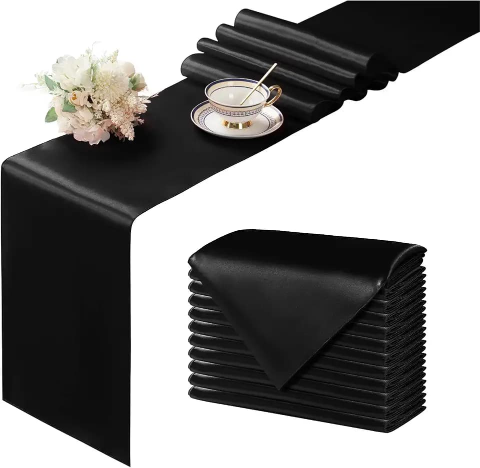 Manyshofu Black Satin Table Runner 12x108 - 12 Pieces
