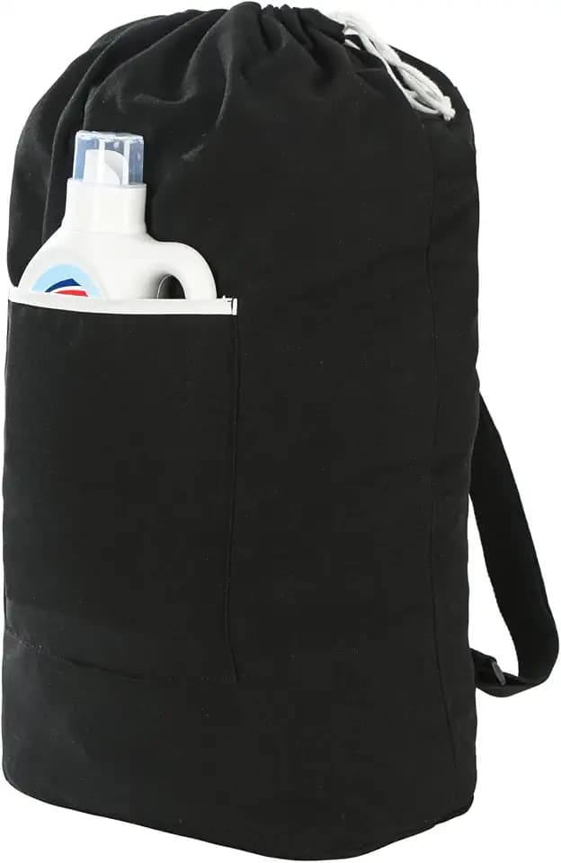 Canvas Laundry Bag, Laundry Backpack, Black, X-Large