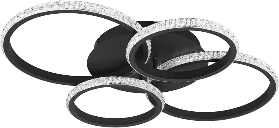 Reality Leuchten LED Deckenleuchte Cires R67364132, Metall Schwarz matt, Acryl Kristalleffekt, inkl. 27 Watt LED, Switch Dimmer