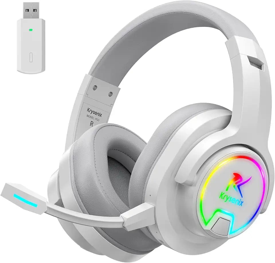 Krysenix PG3 Gaming Headset Wireless für PS4, PS5, PC, Mac, Switch, 48H 2.4GHz Gaming Headset mit Noise Cancelling Mikrofon, Kabelloses Bluetooth Headset mit LED-Lichtern, Surround Sound