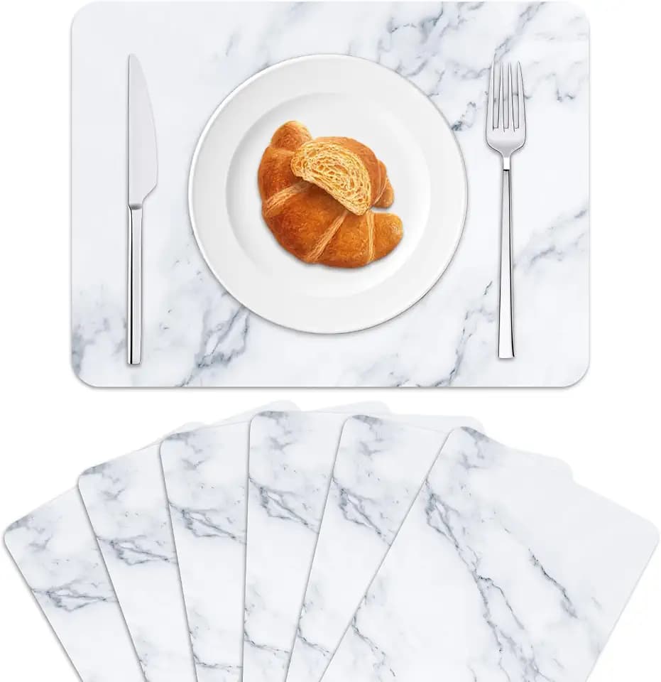 Marble Plastic Placemats Set of 6 Marbles Table Mats 17×13×0.04in