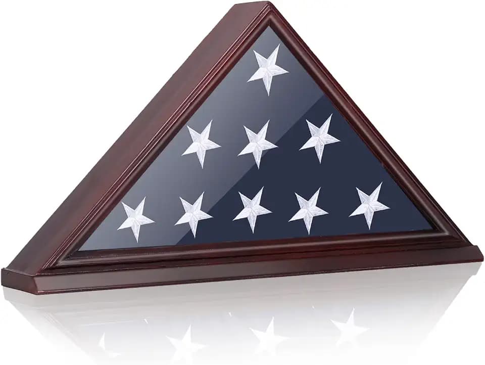 Flag Display Case, Thick Bottom Edge Military Flag Box with High Transparent Glass Front, Solid Wood Wall Mounted Flag Case Shadow Box for 5'x9.5' American Veteran Burial Flag (Red)