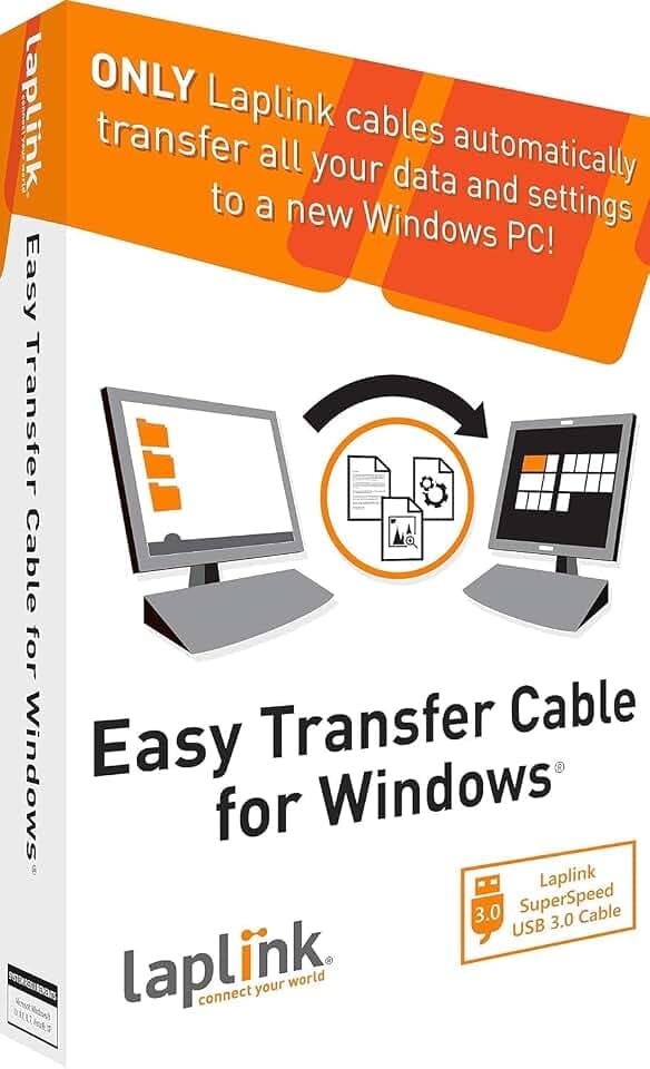 LAPLINK Easy Transfer USB 3.0 Super Speed Kabel & PCmover – 5 Gbps USB Transferkabel inkl. Software (1x Nutzung), Datenkabel, Typ A Stecker, 1.82 m - 1 STK
