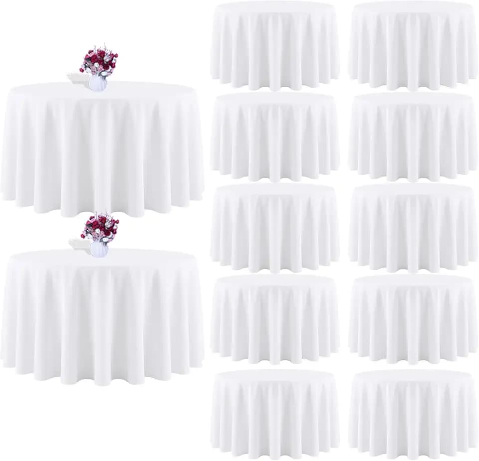 90 Inch White Round Tablecloth for 36"-72" Table, 12 Pack
