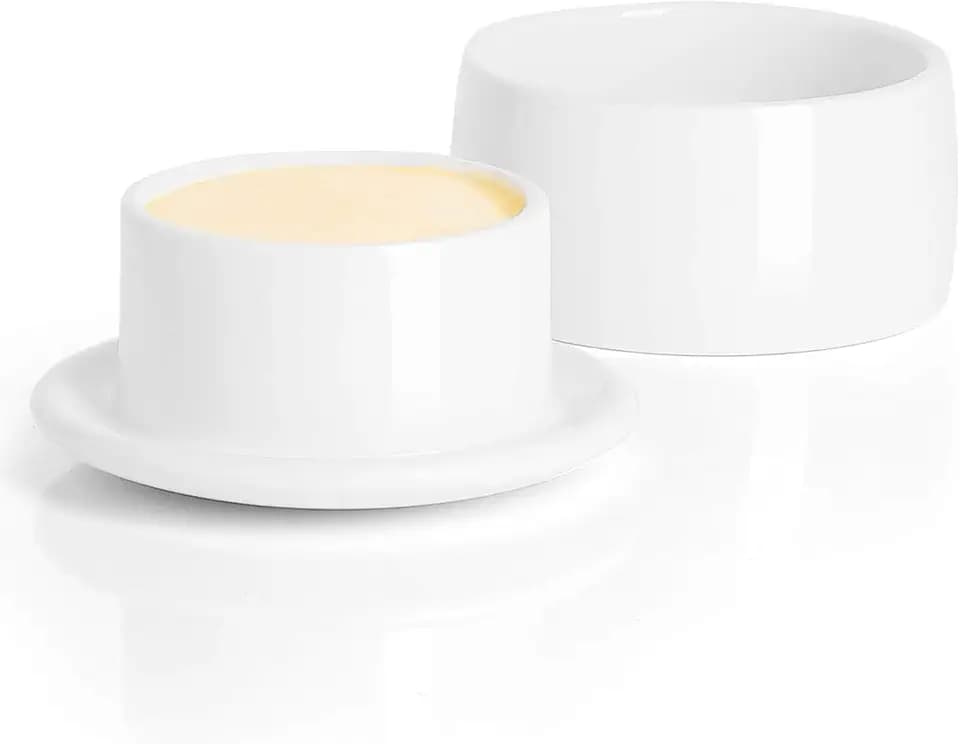 French Butter Crock with Lid for Countertop,Porcelain Butter Keeper with Waterline for Fresh Soft Butter without Refrigeration, White, Better Butter & Beyond