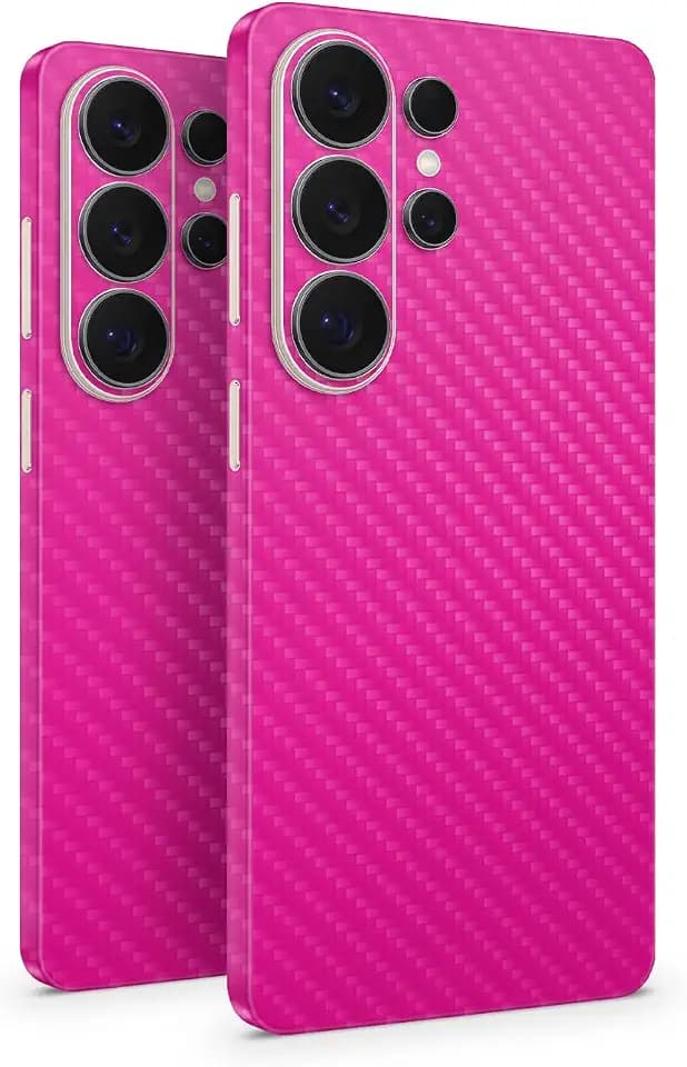 2 Pack of Phone Skins for Samsung Galaxy S26 Ultra - Solid Hot Pink| Protective Vinyl Covers | Textured Carbon Fiber Finish | Made in The USA by MightySkins