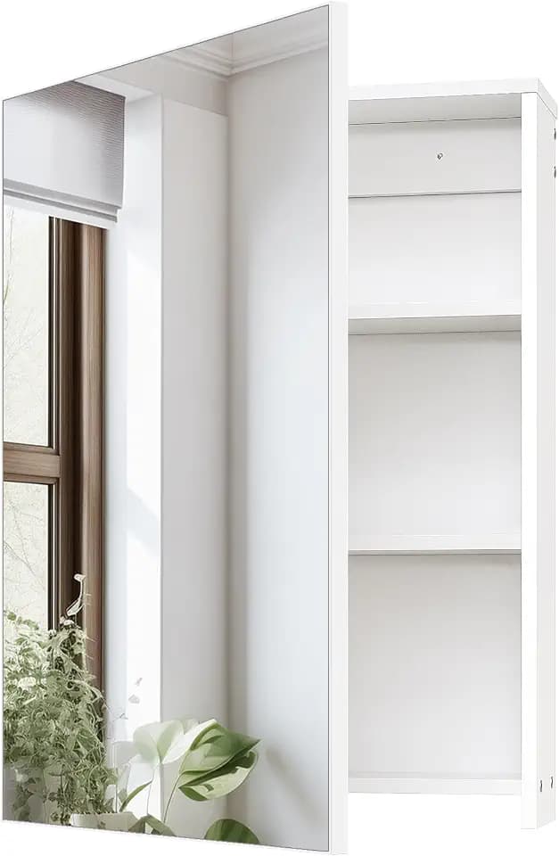 CHOEZON Bathroom Medicine Mirror Cabinet, 17.7'' x 23.6'', Wall-Mounted Bathroom Vanity with Mirror, Bathroom Medicine Cabinet with Storage Function, Hanging Storage Cabinet, Adjustable Shelves, White