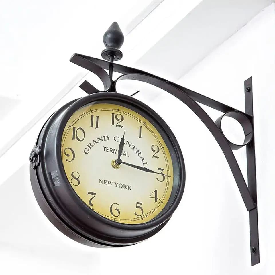 Vintage Double Sided Industrial Wall Clock for Outdoor Decorative Art Antique Decor Office Kitchen Silent 360 Degree Rotate