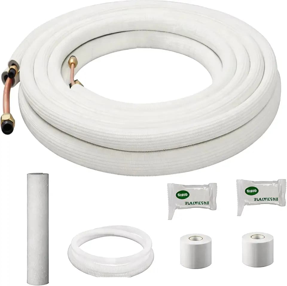 IDEALHOUSE 16FT Mini Split Line Set, 1/4" & 1/2" O.D Copper Tubing and 3/8" White Thickened PE Insulation Coil, Triple-Layer Insulation Accessories, Fit for Air Conditioner, Heat Pump, HVAC Systems