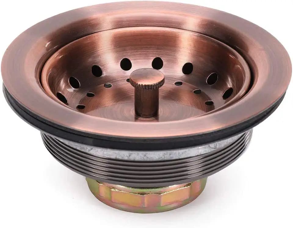 KONE 3-1/2 Inch Kitchen Sink Drain AC Assembly with Strainer Basket/Stopper, All Stainless Steel Antique Copper Durable and Rustproof