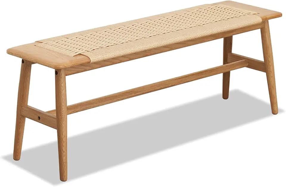 KEIKI Woven Dining Bench, 100% Solid Wood Bench for Dining Room, Bedroom, Living Room, Entryway