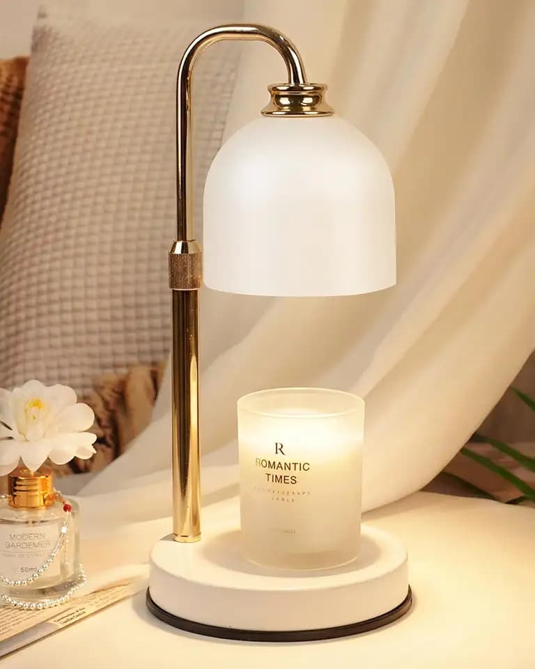 Funistree Candle Warmer Lamp with Timer Dimmable, Birthday Gifts for Women Mom, Modern Candle Warmer, White Candle Lamp for Jar Scented Candles, Home Decor, Christmas Wax Melt Warmer with 2 Bulbs