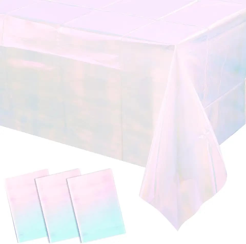 3 Pack Iridescent White Plastic Tablecloth, Shiny White Disposable Laser Rectangle Table Covers, Holographic Foil Tablecloth Party Decorations for Birthday Bridal Wedding Banquet, 40 x 108 Inch
