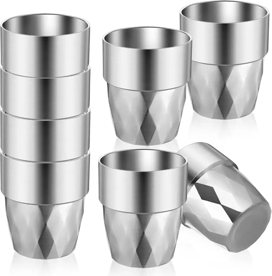 Mimorou 8 Pcs 10oz Stainless Steel Cups, Double Layer, Diamond Pattern