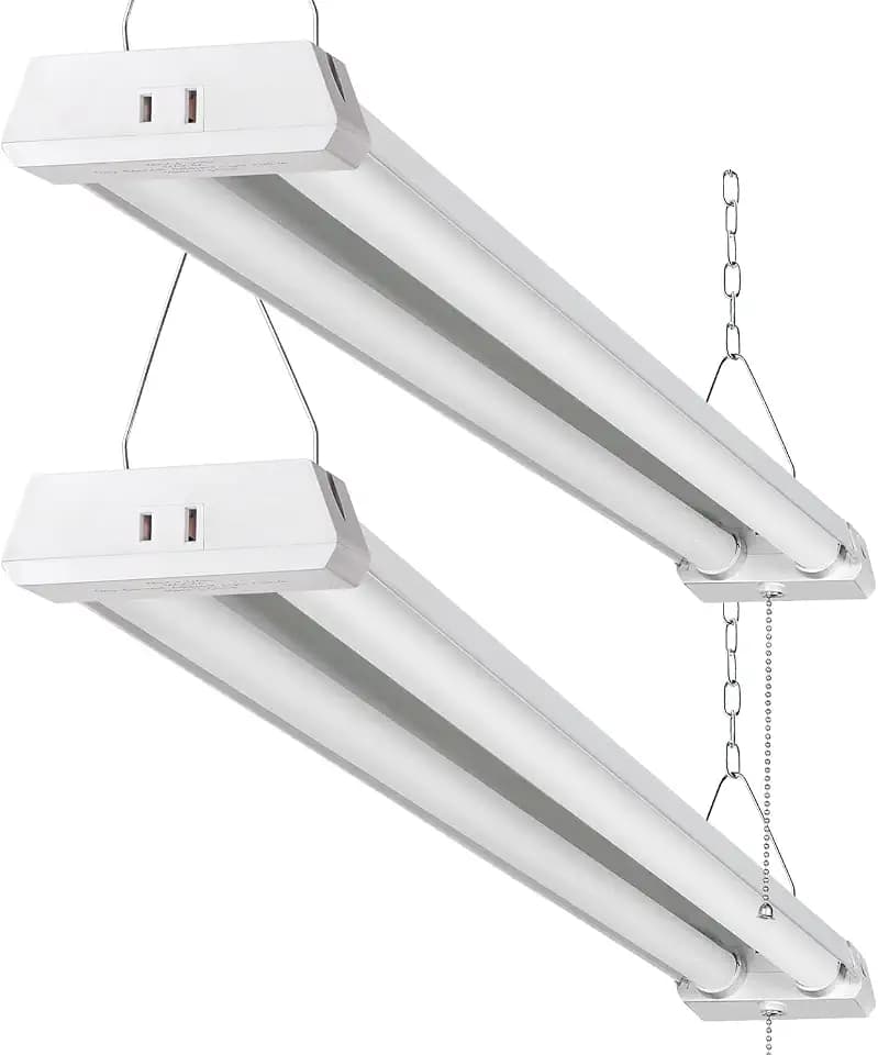 4FT Linkable LED Shop Light for Garages, 42W 4800LM 5000K Daylight Led Shop Lights, Ceiling Light with Pull Chain (ON/Off), Linear Worklight Fixture with Plug, 2 Pack