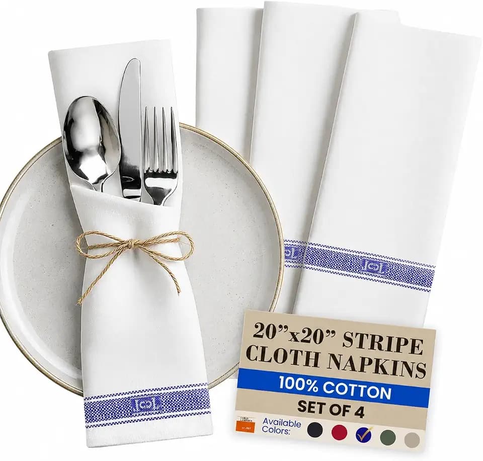 100% Cotton Stripe Cloth Napkins Carlo Lamperti Italy, Set of 4, Gentian