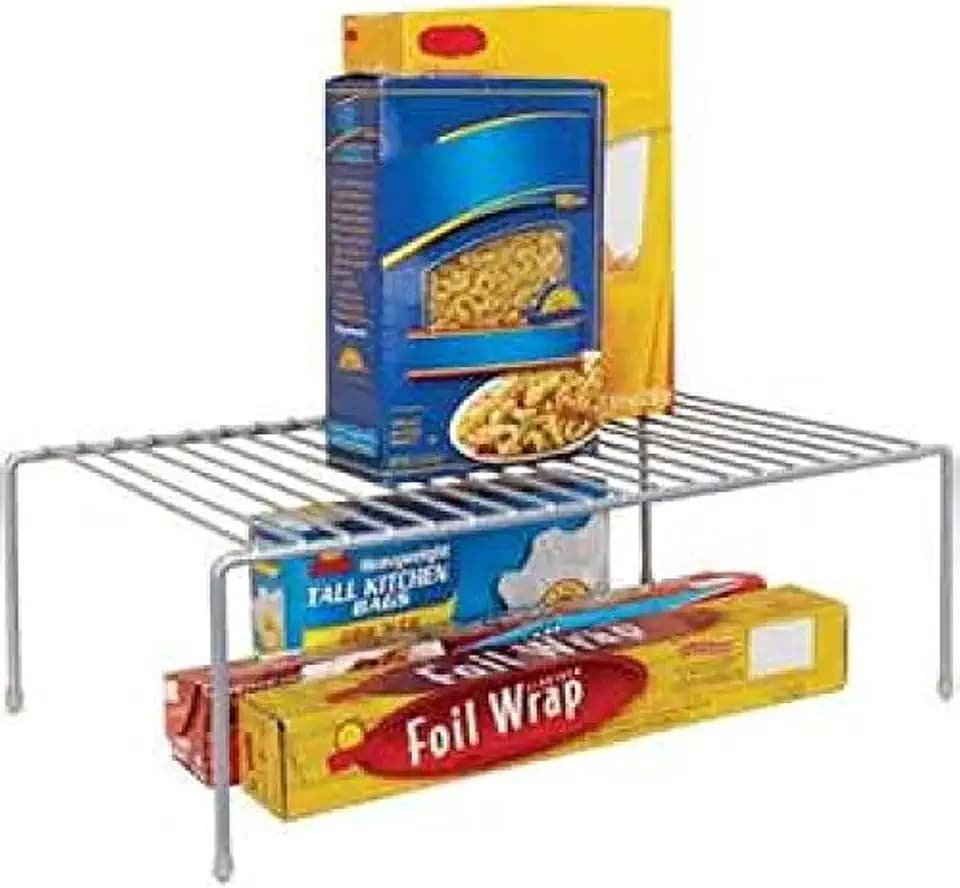 Kitchen Details Free Standing Helper Cabinet and Counter Top Shelf Organizer | Good for Dishes | Mugs | Glasses | Bowls | Large | Grey